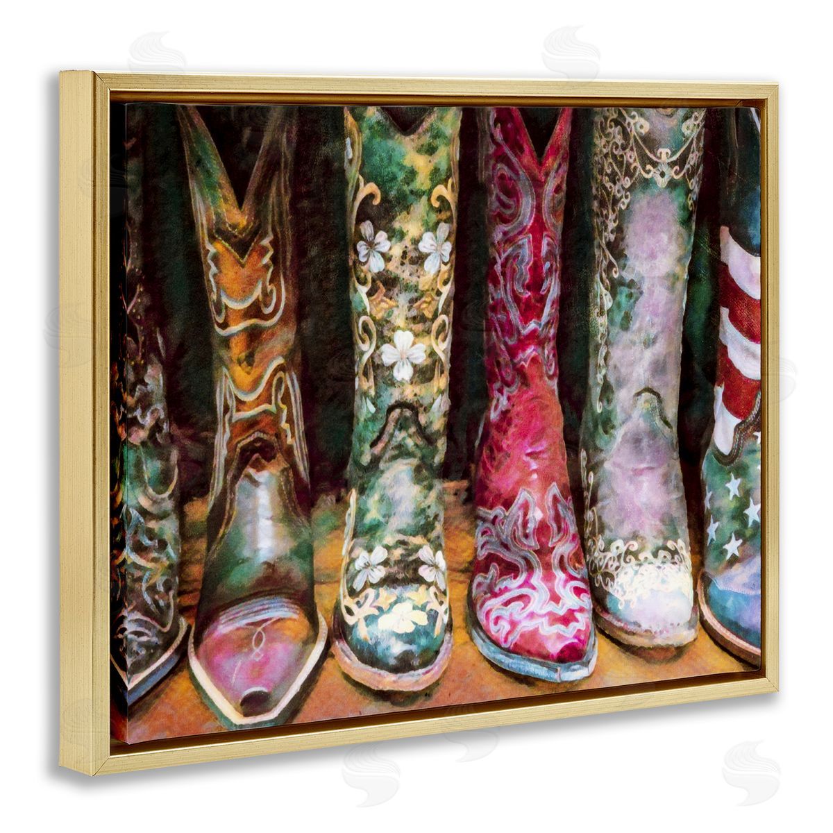 Cowboy Boots Various Bold Designs Gold Floating Frame Canvas Wall Art, Home Decor by Graffitee Studios