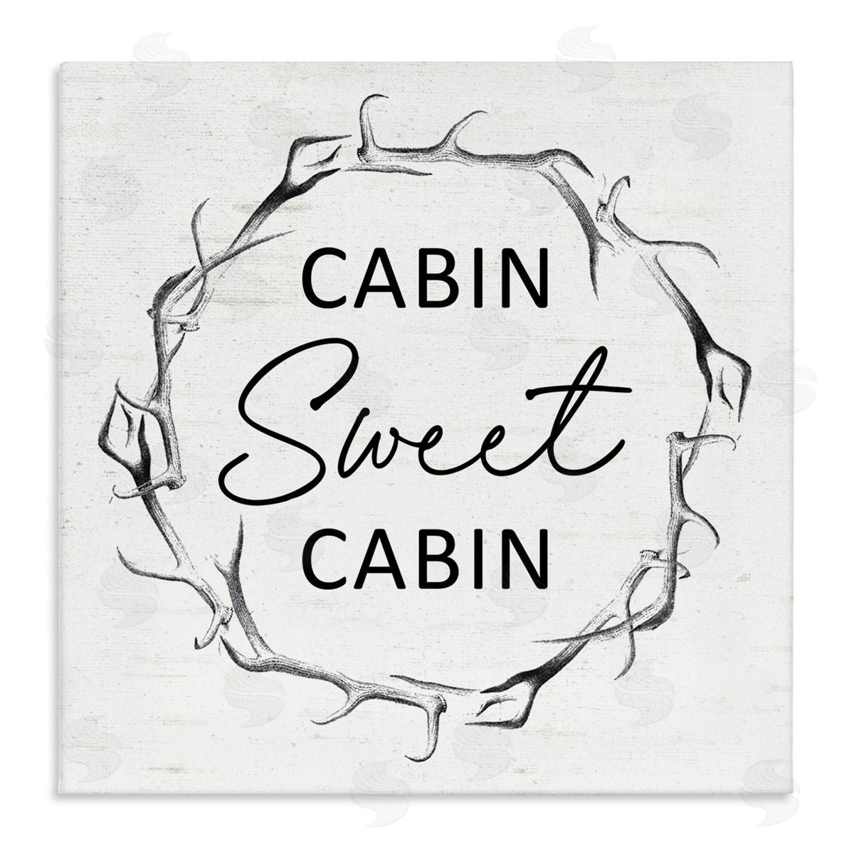 Lettered and Lined Sweet Cabin Phrase Wildlife Deer Antlers Border  Stretched Canvas Wall Art Print