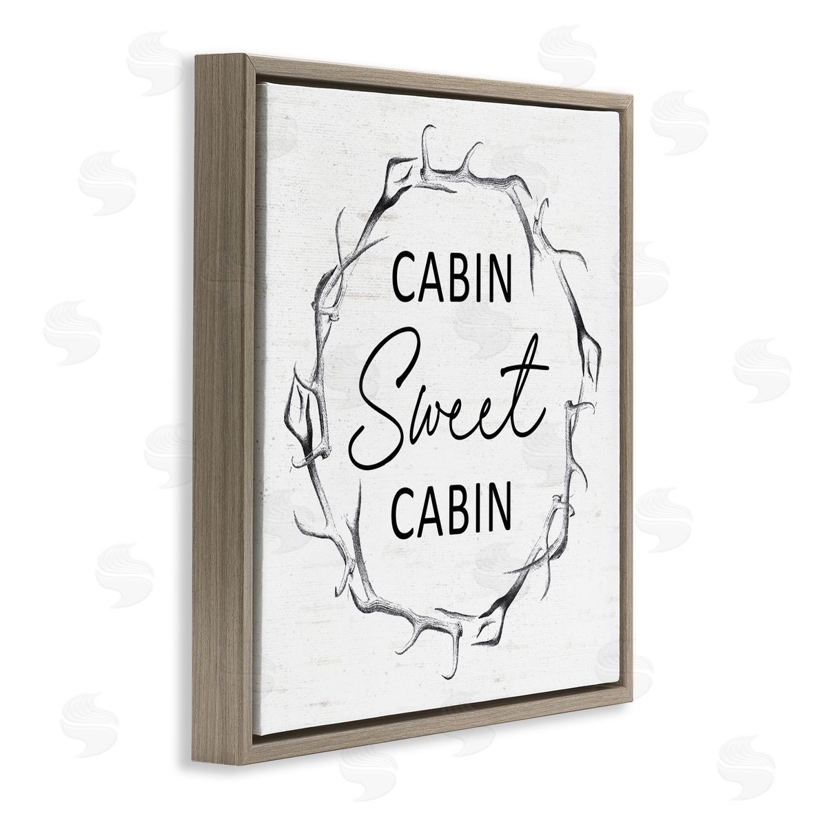 Lettered and Lined Sweet Cabin Phrase Wildlife Deer Antlers Border  Brown Floating Frame Canvas Wall Art Print