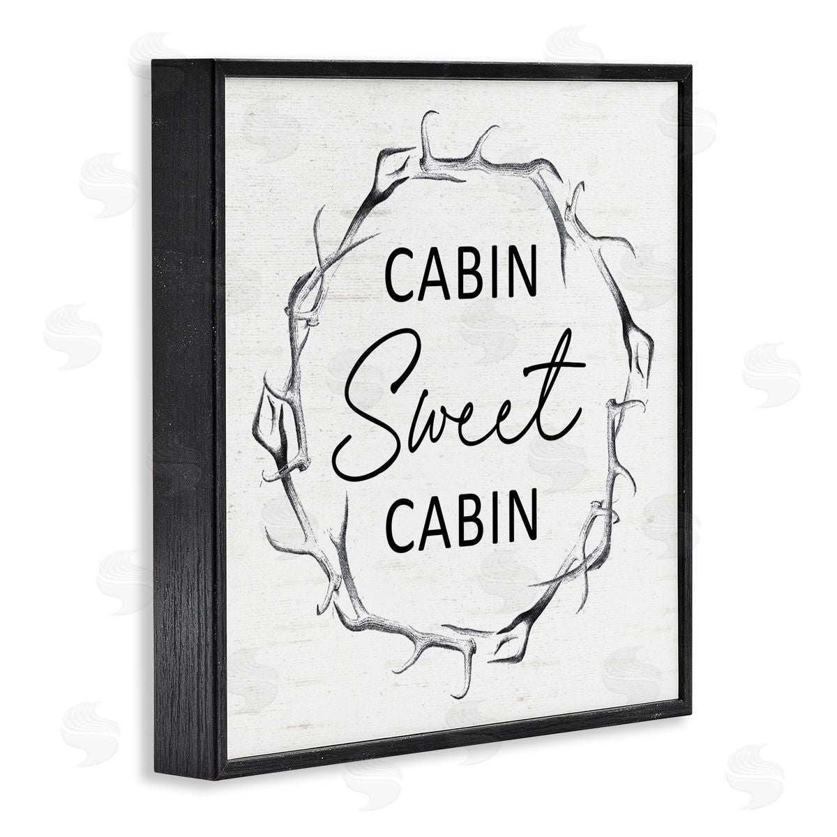 Lettered and Lined Sweet Cabin Phrase Wildlife Deer Antlers Border  Black Framed Glicee Wall Art Print