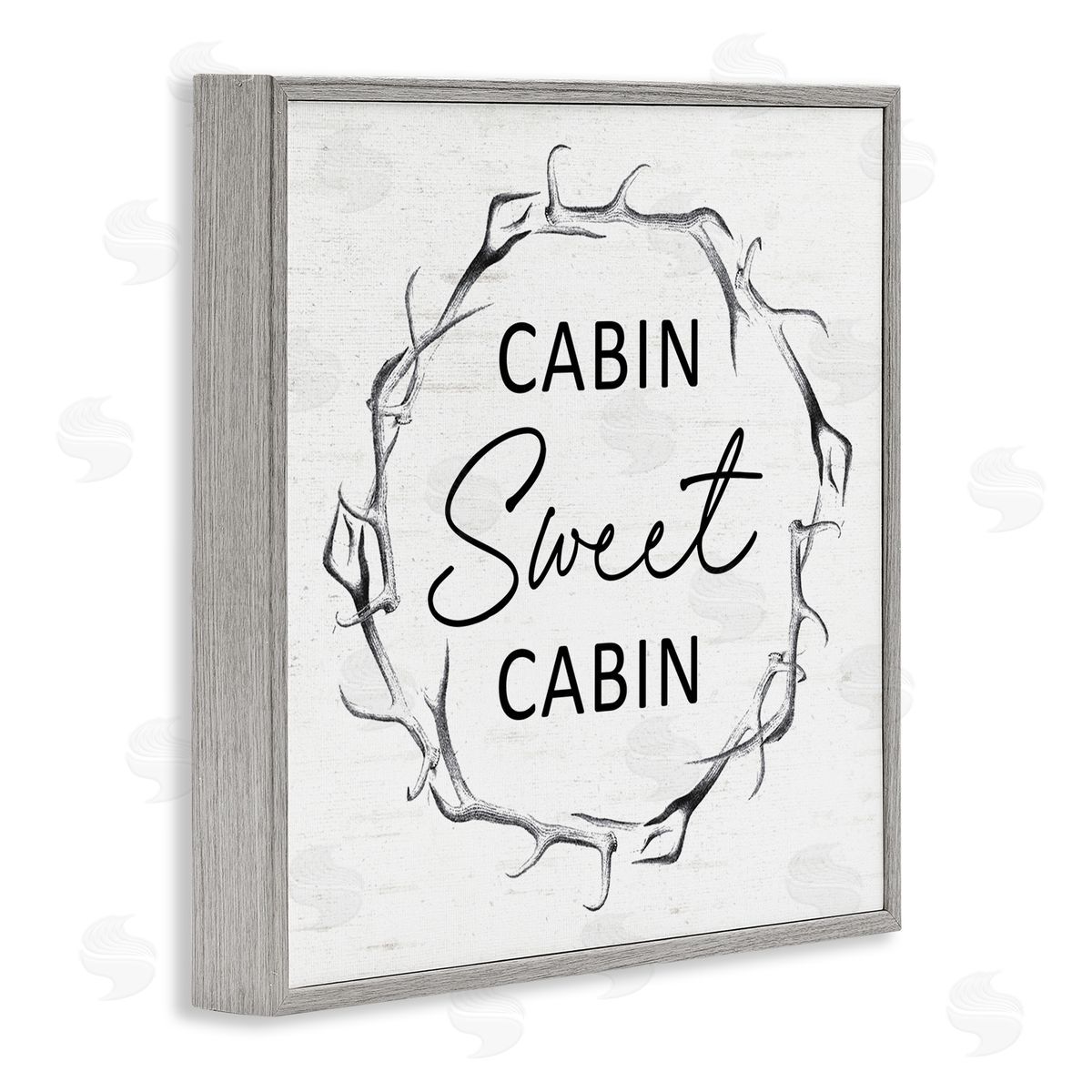Lettered and Lined Sweet Cabin Phrase Wildlife Deer Antlers Border  Gray Framed Glicee Wall Art Print