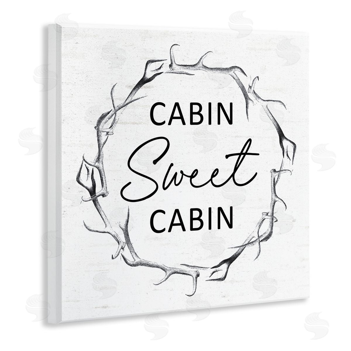 Lettered and Lined Sweet Cabin Phrase Wildlife Deer Antlers Border  Wooden Wall Plaque Art Print