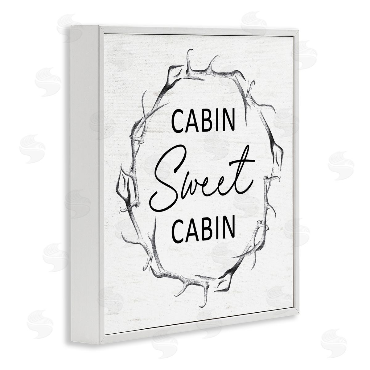 Lettered and Lined Sweet Cabin Phrase Wildlife Deer Antlers Border  White Framed Glicee Wall Art Print