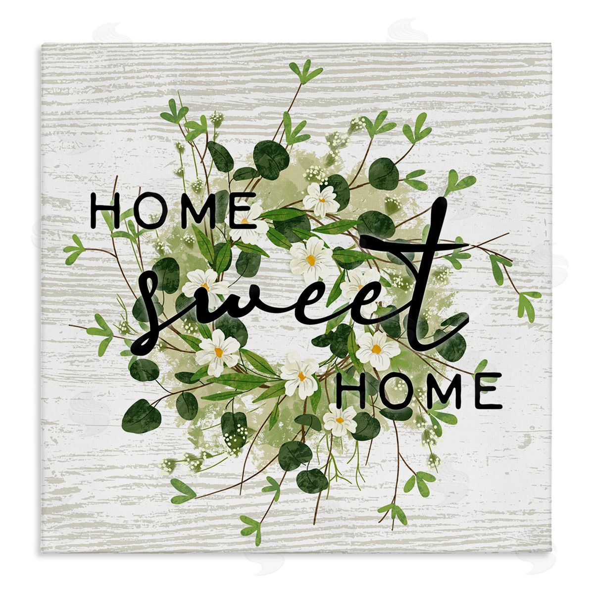 Ziwei Li Sweet Home Rustic Pattern Botanical Blossom Wreath Stretched Canvas Wall Art Print