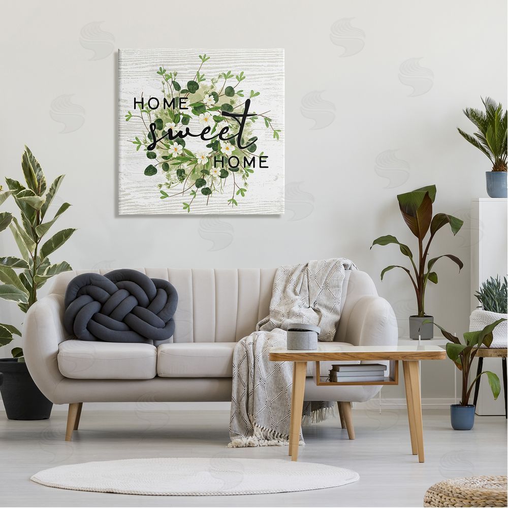 Ziwei Li Sweet Home Rustic Pattern Botanical Blossom Wreath Canvas Wall Art in Room