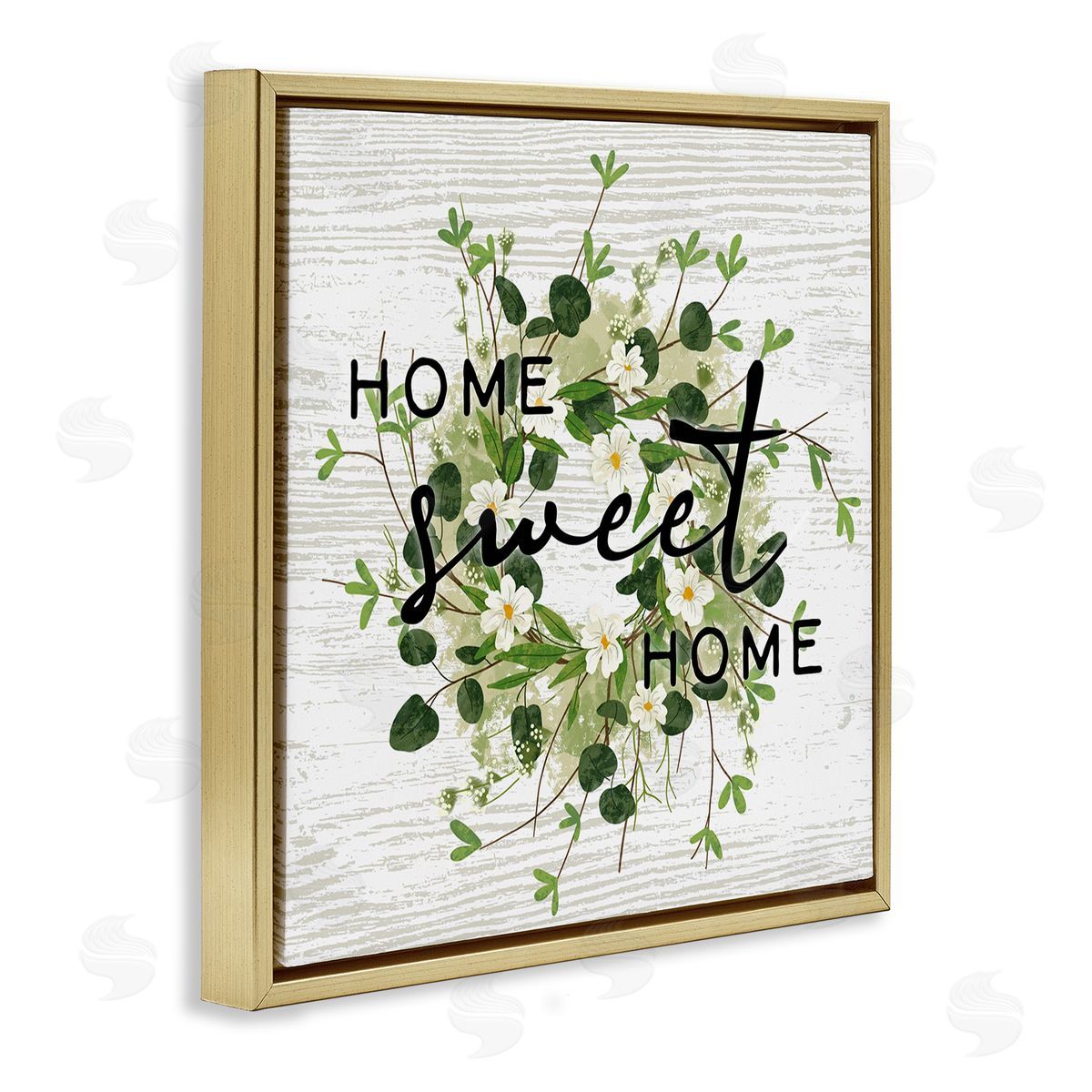 Ziwei Li Sweet Home Rustic Pattern Botanical Blossom Wreath Gold Floating Frame Canvas Wall Art Print