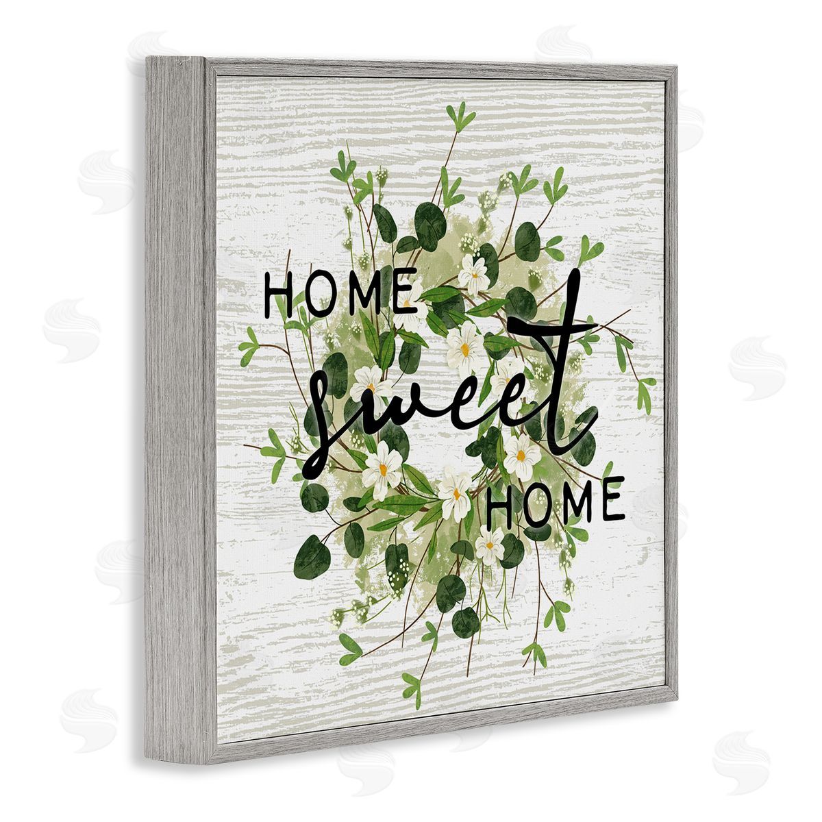 Ziwei Li Sweet Home Rustic Pattern Botanical Blossom Wreath Gray Framed Glicee Wall Art Print