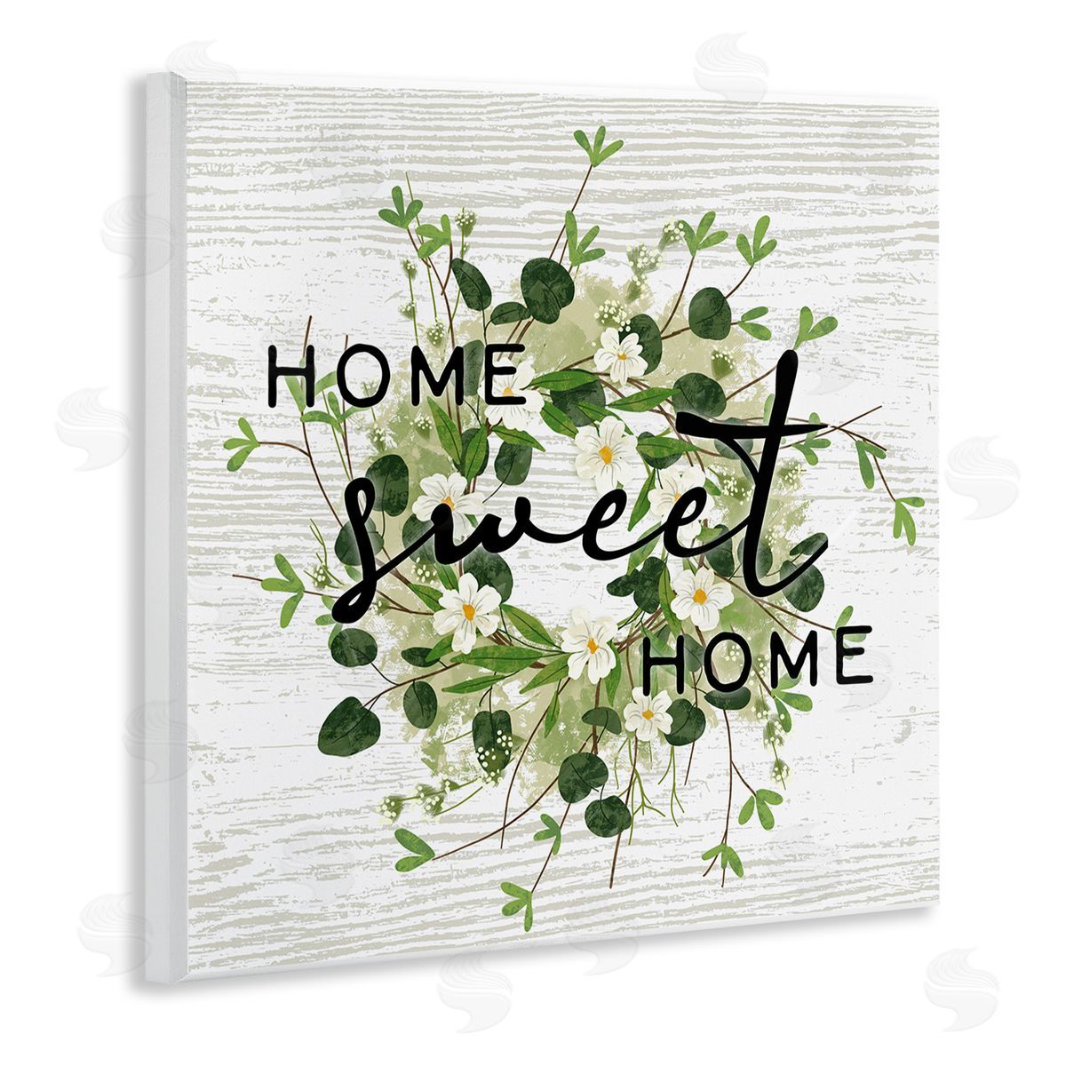 Ziwei Li Sweet Home Rustic Pattern Botanical Blossom Wreath Wooden Wall Plaque Art Print