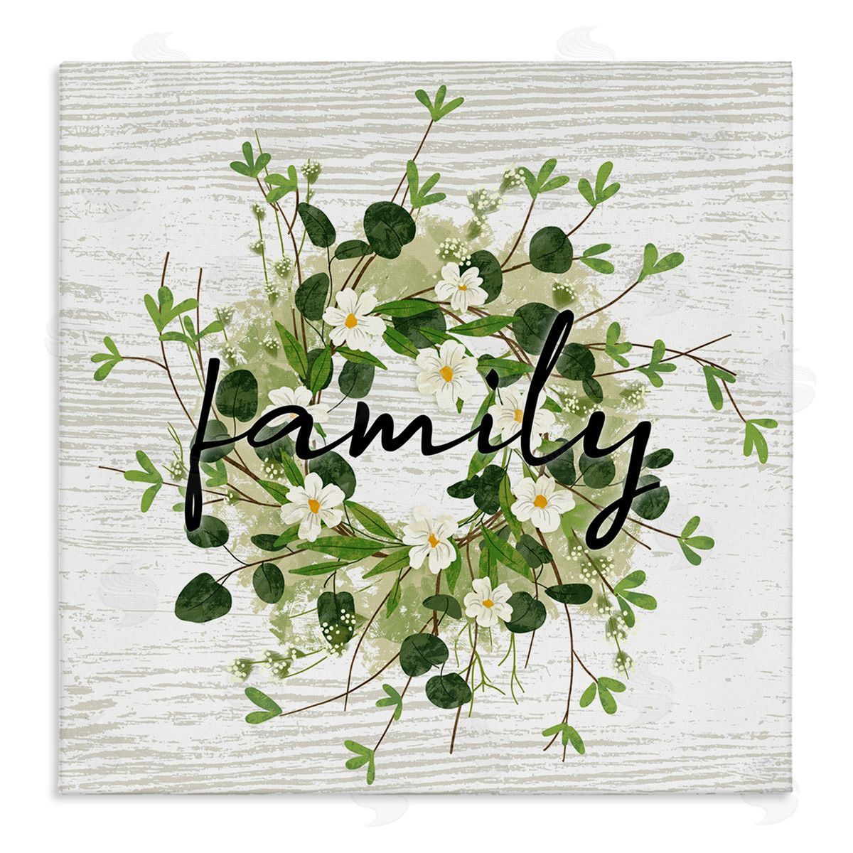 Ziwei Li Rustic Wreath Family Calligraphy Country Grain Pattern  Stretched Canvas Wall Art Print