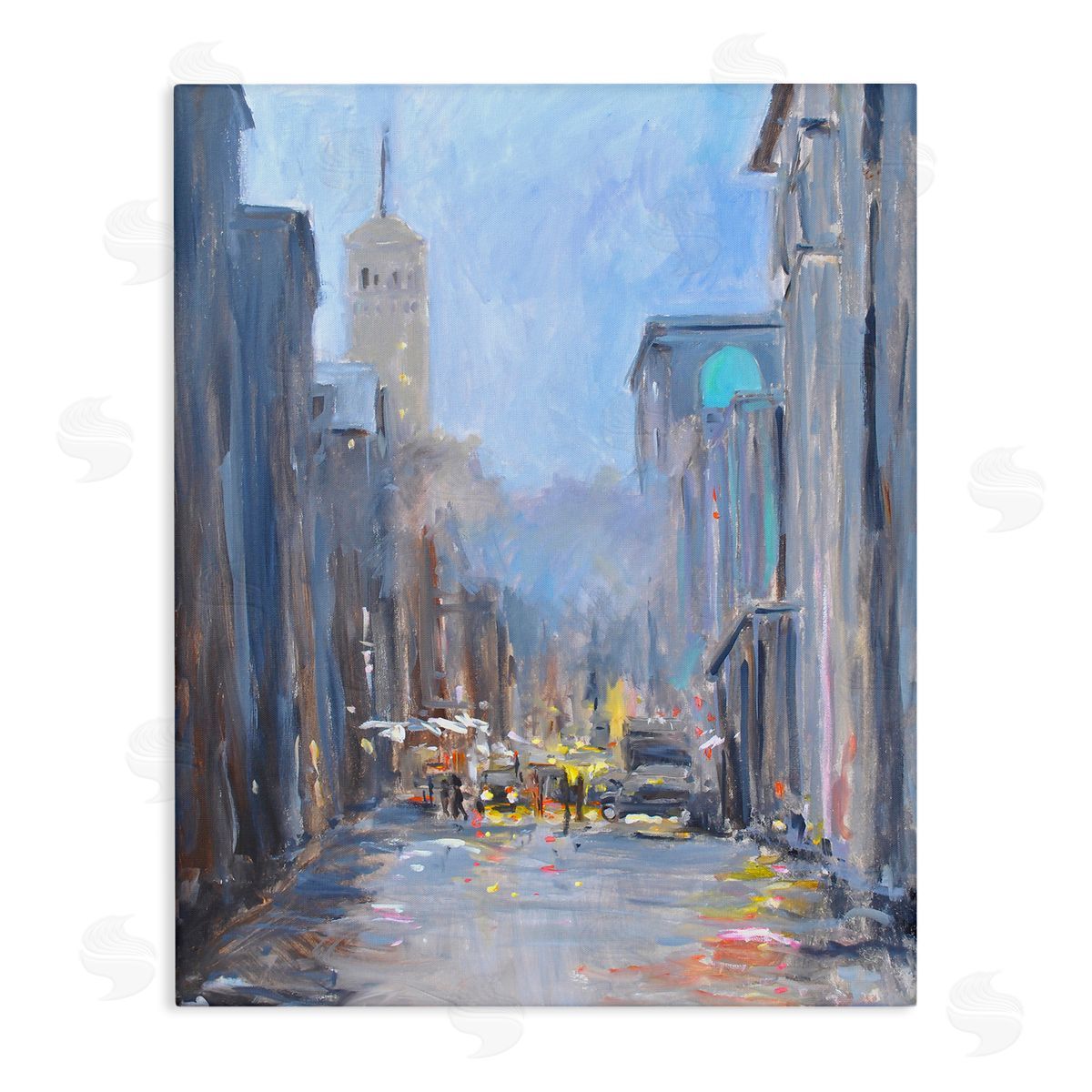 Allayn Stevens Abstract Rainy City Reflections Tall Urban Buildings Stretched Canvas Wall Art Print