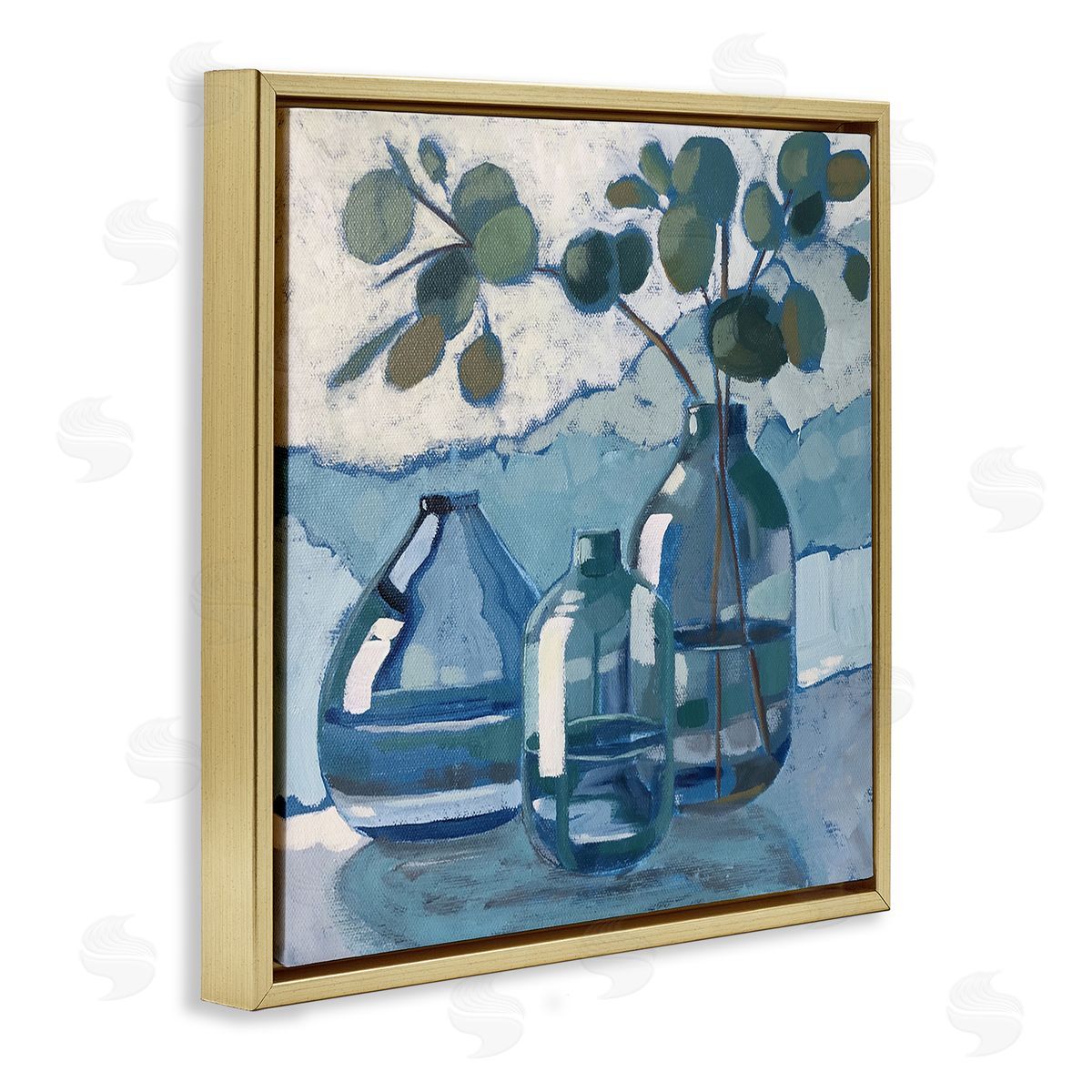 Soothing Eucalyptus Ikebana Vases Gold Floating Frame Canvas Wall Art, Home Decor by Sue Riger
