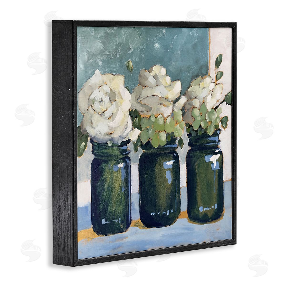 Sue Riger White Roses Country Jars Floral Arrangement Bouquets Black Framed Glicee Wall Art Print
