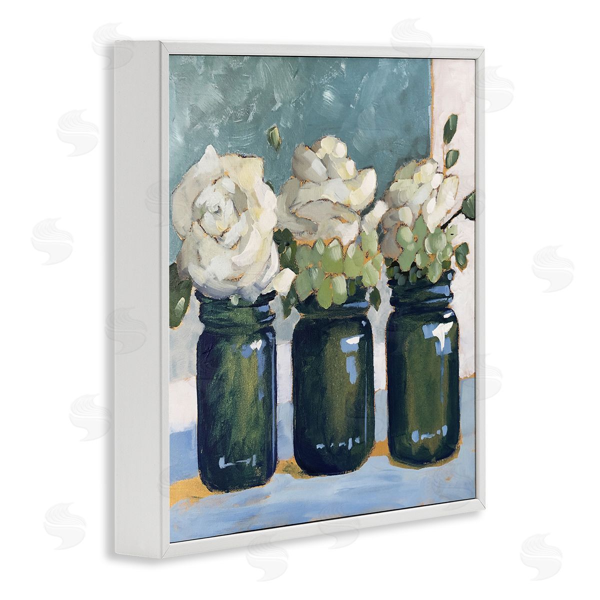 Sue Riger White Roses Country Jars Floral Arrangement Bouquets White Framed Glicee Wall Art Print