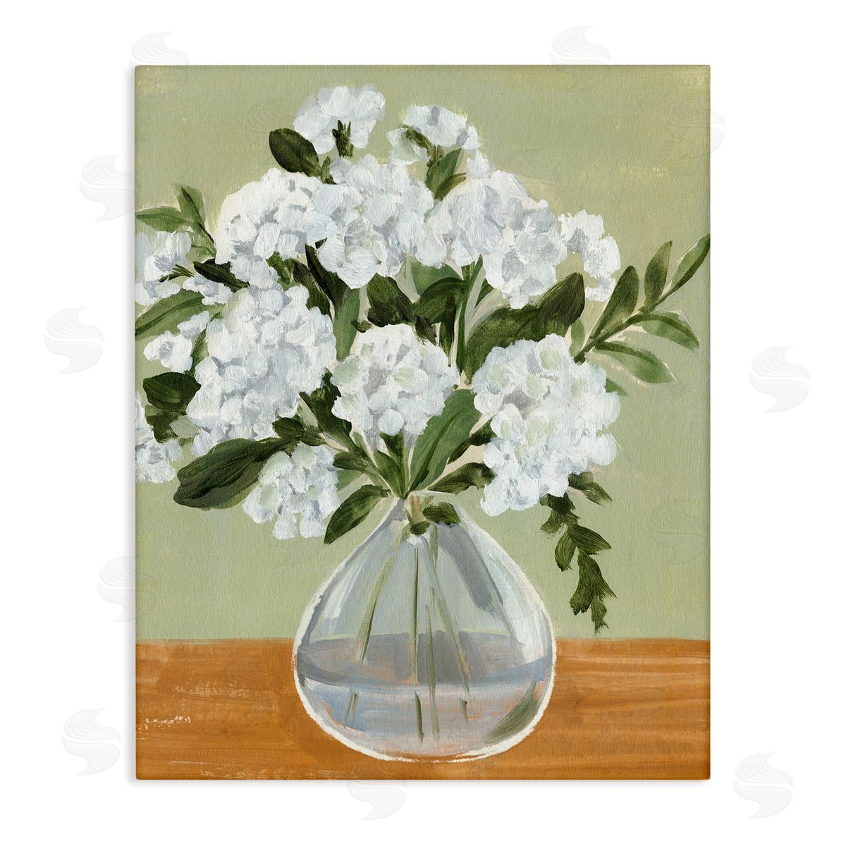 Annie Warren White Hydrangea Flower Bouquet Vase Still Life Stretched Canvas Wall Art Print