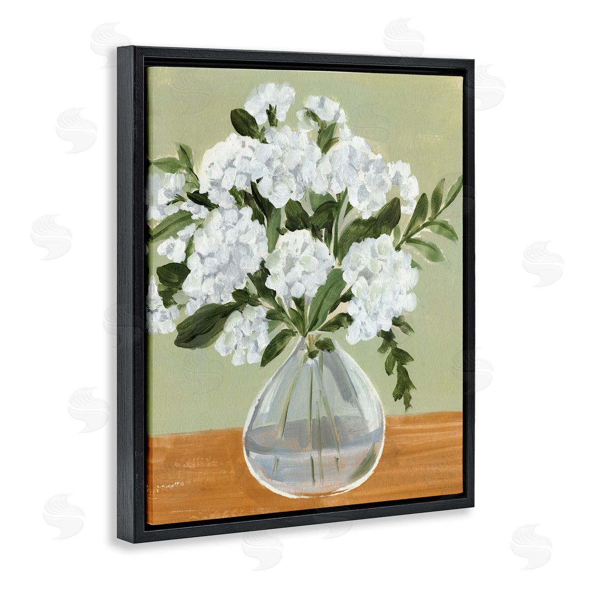 Annie Warren White Hydrangea Flower Bouquet Vase Still Life Black Floating Frame Canvas Wall Art Print