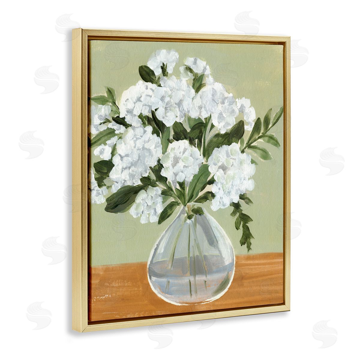Annie Warren White Hydrangea Flower Bouquet Vase Still Life Gold Floating Frame Canvas Wall Art Print