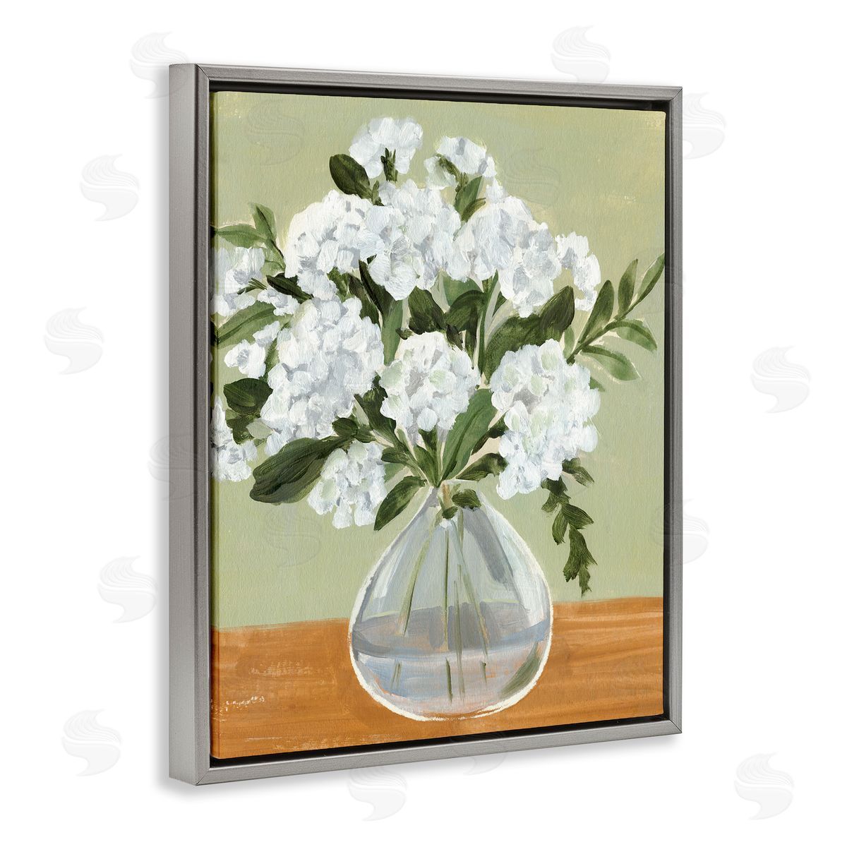 Annie Warren White Hydrangea Flower Bouquet Vase Still Life Gray Floating Frame Canvas Wall Art Print