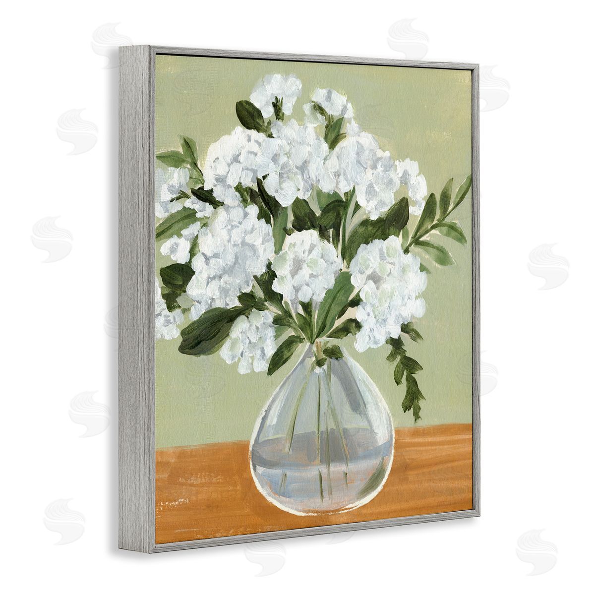 Annie Warren White Hydrangea Flower Bouquet Vase Still Life Gray Framed Giclee Wall Art Print