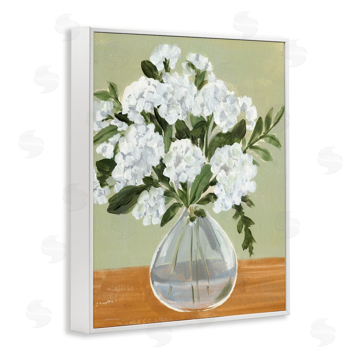 Annie Warren White Hydrangea Flower Bouquet Vase Still Life White Framed Giclee Wall Art Print