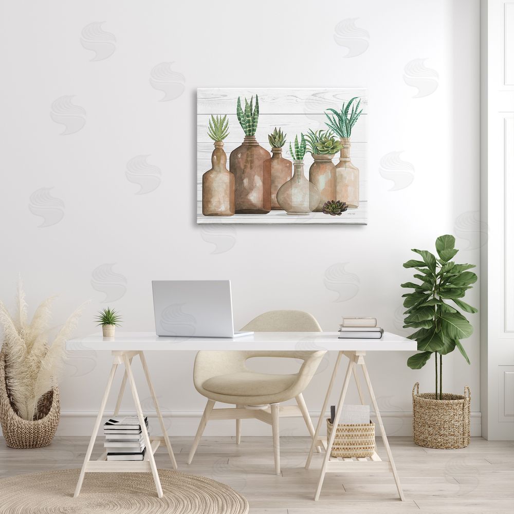 Cindy Jacobs Various Succulents Plants Vases Jars Striped Leaves Canvas Wall Art Print in Room