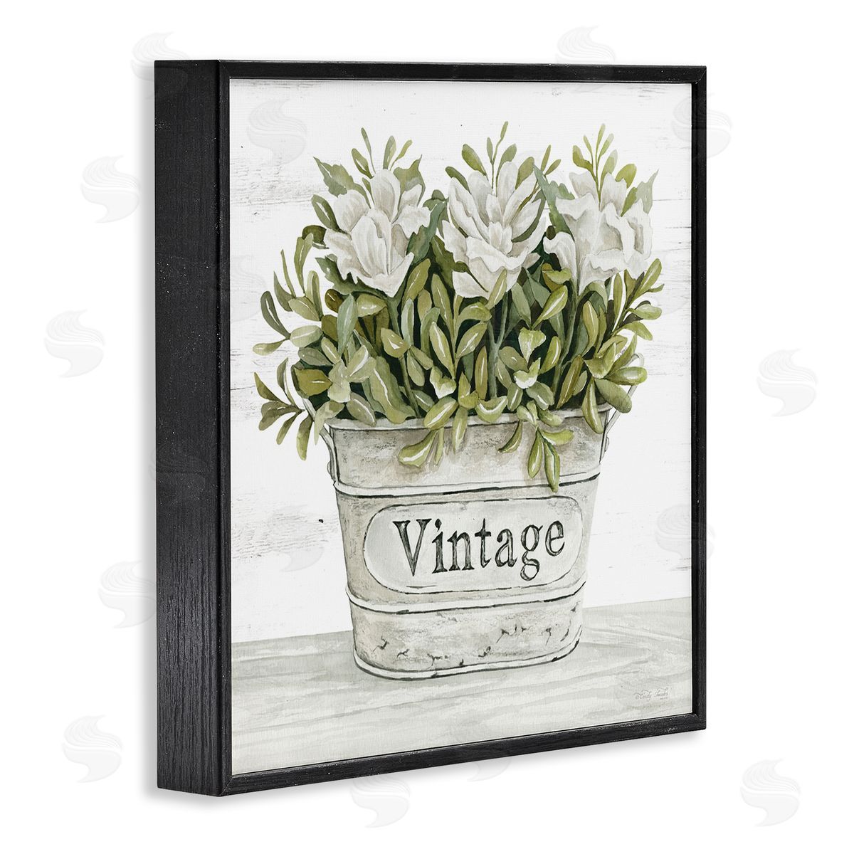 Cindy Jacobs Vintage Flower Planter Rustic Blooms Full Leaves Black Framed Glicee Wall Art Print