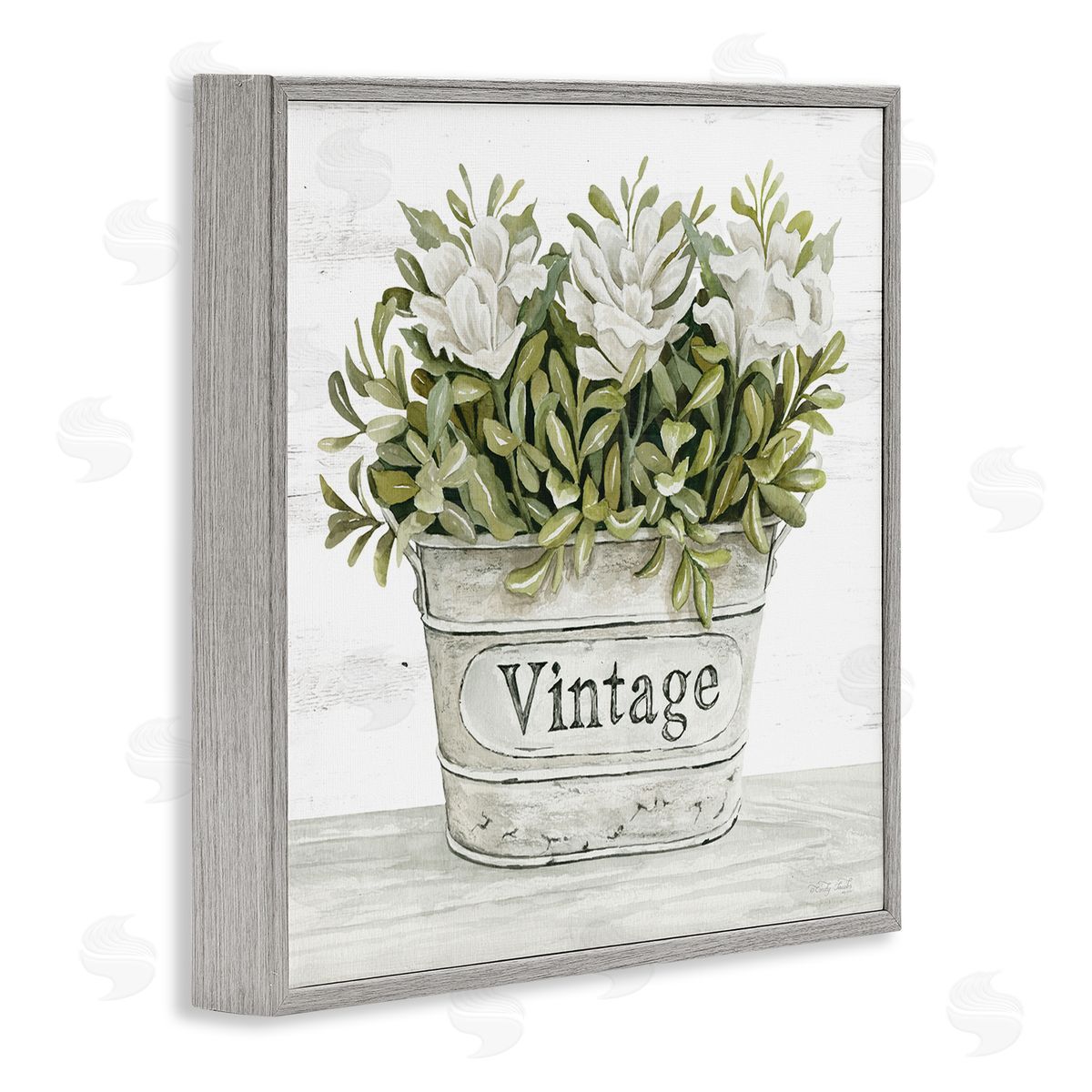 Cindy Jacobs Vintage Flower Planter Rustic Blooms Full Leaves Gray Framed Glicee Wall Art Print