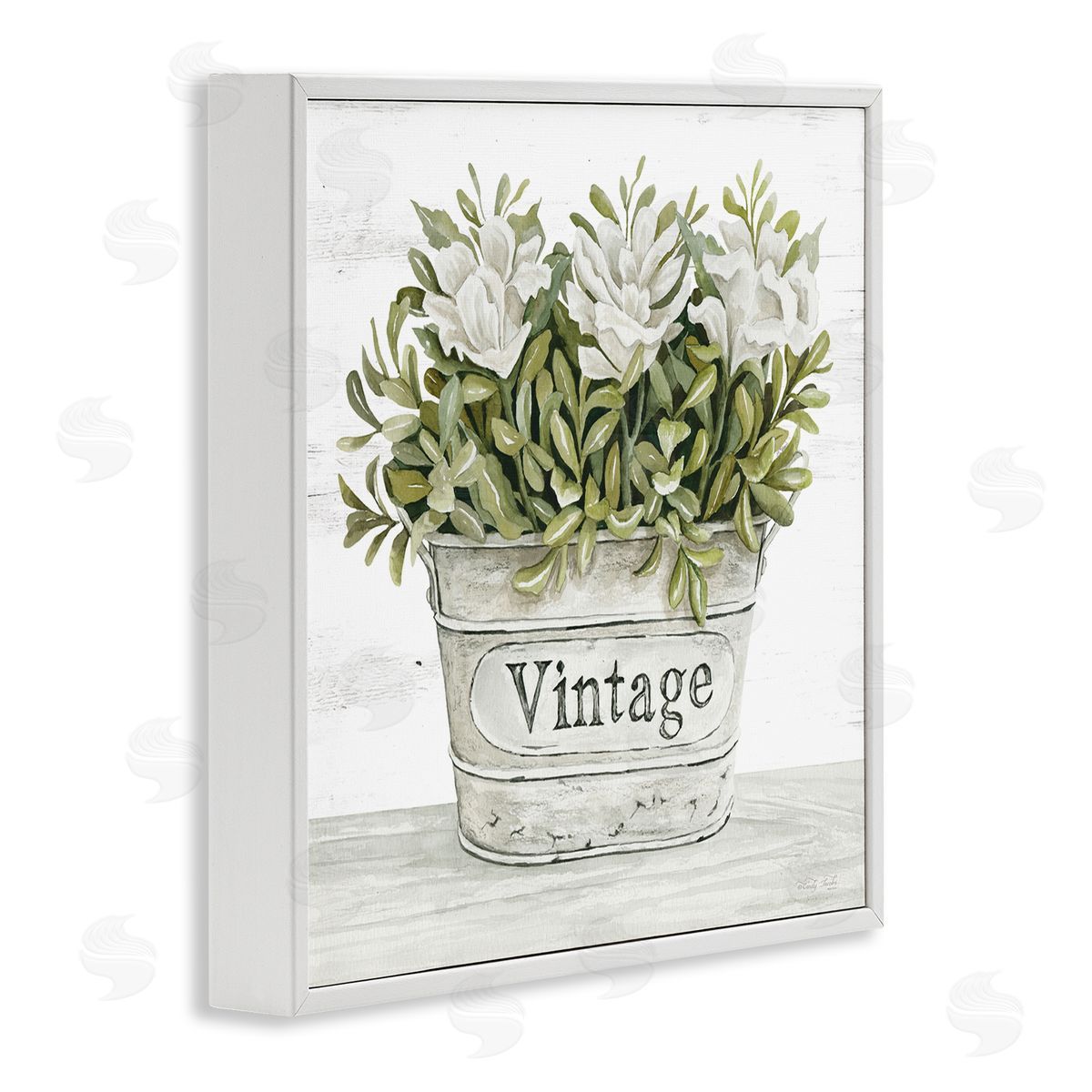 Cindy Jacobs Vintage Flower Planter Rustic Blooms Full Leaves White Framed Glicee Wall Art Print