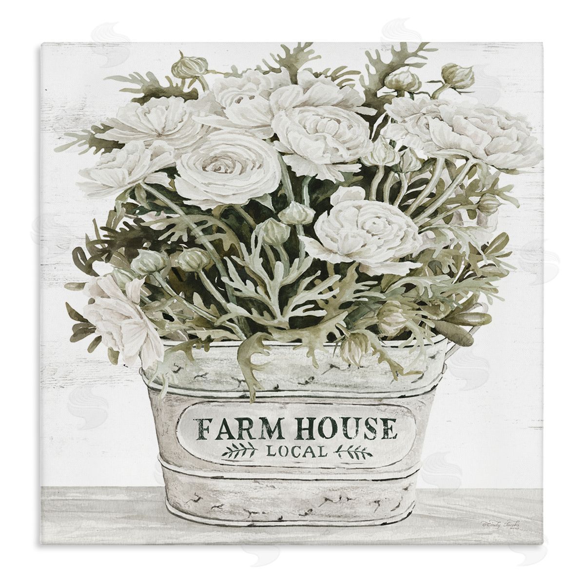 Farmhouse Planter White Rose Blossoms Canvas Wall Art, Home Decor by Cindy Jacobs