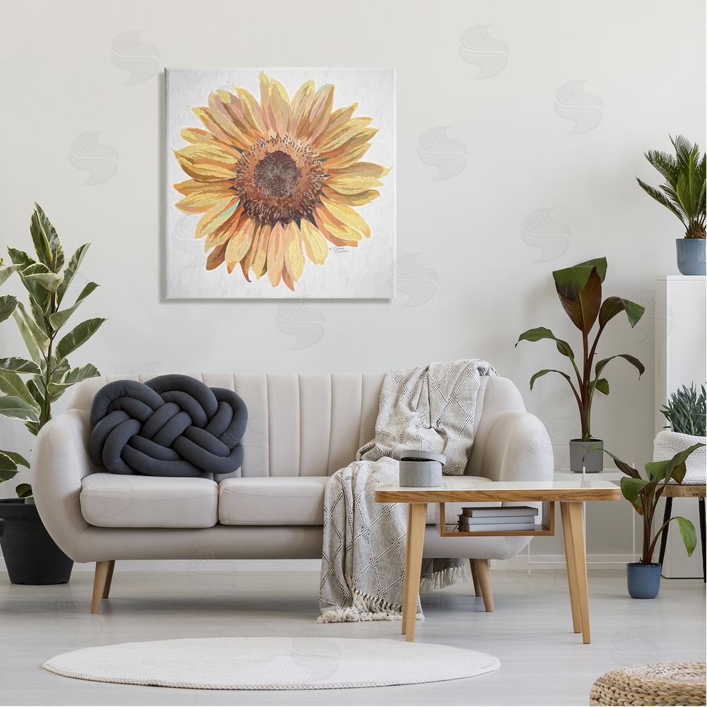 Michele Norman Vivid Yellow Sunflower Petals Aerial View Flower Canvas Wall Art in Room