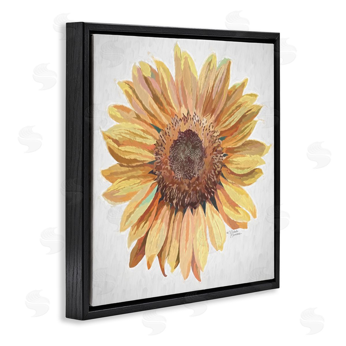 Michele Norman Vivid Yellow Sunflower Petals Aerial View Flower Black Floating Frame Canvas Wall Art Print
