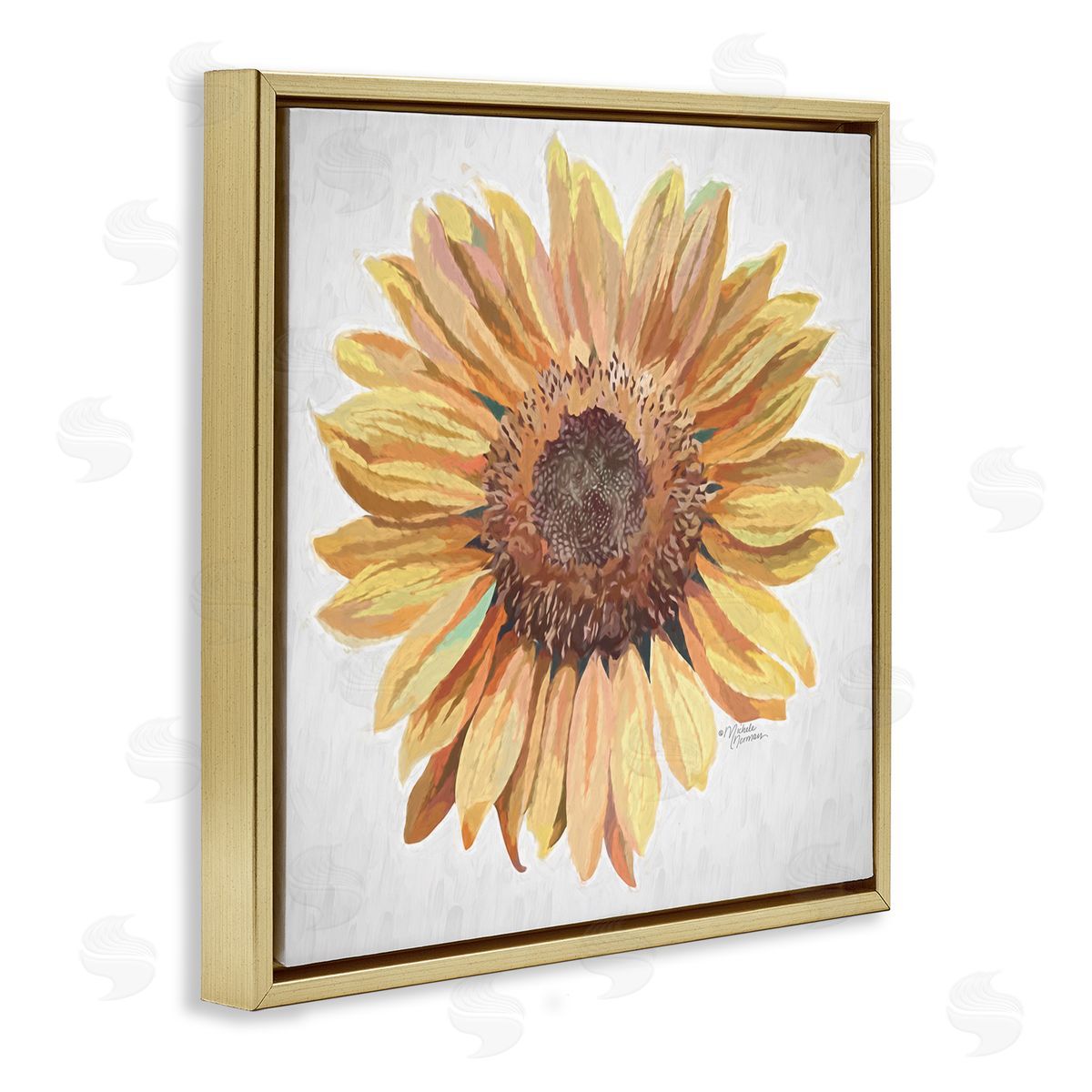 Michele Norman Vivid Yellow Sunflower Petals Aerial View Flower Gold Floating Frame Canvas Wall Art Print