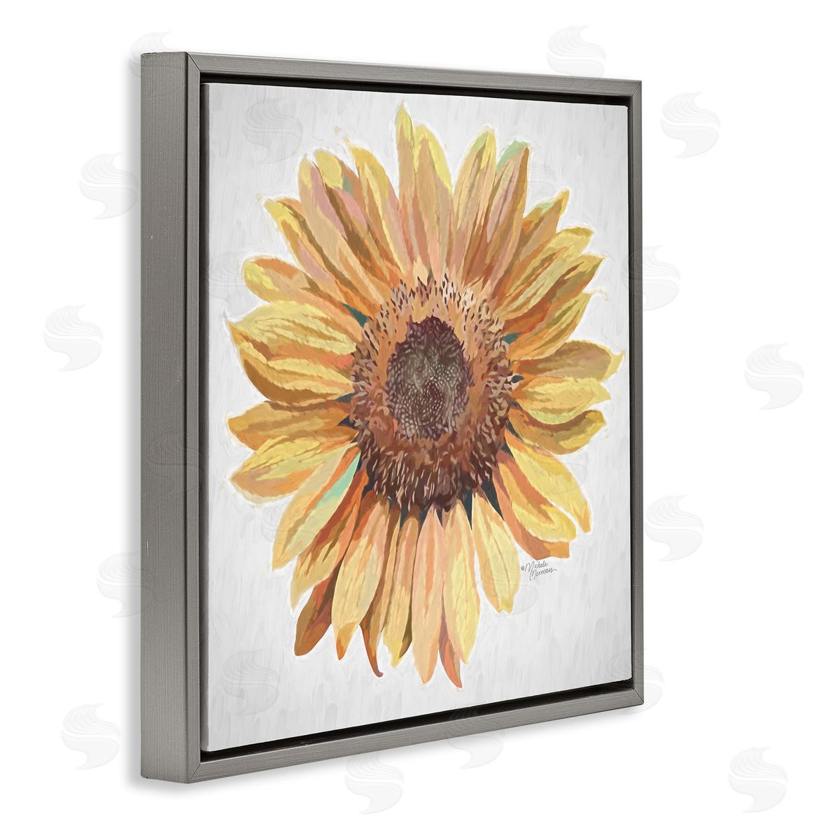 Michele Norman Vivid Yellow Sunflower Petals Aerial View Flower Gray Floating Frame Canvas Wall Art Print