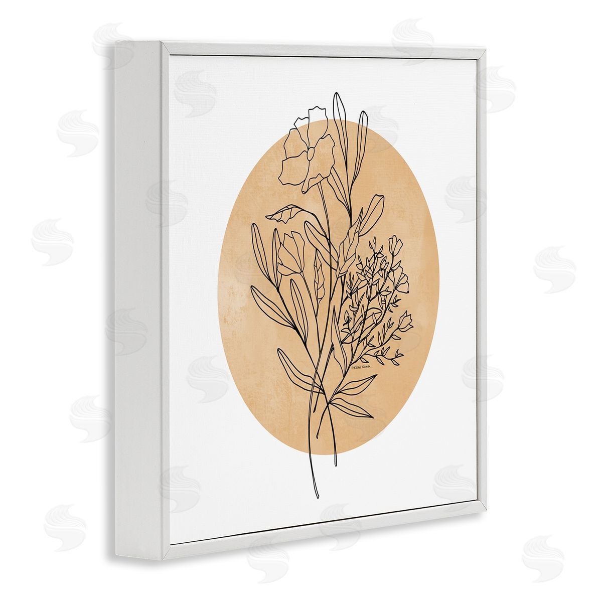 Rachel Nieman Minimal Flower Sprigs Lines Round Ochre Shape White Framed Glicee Wall Art Print