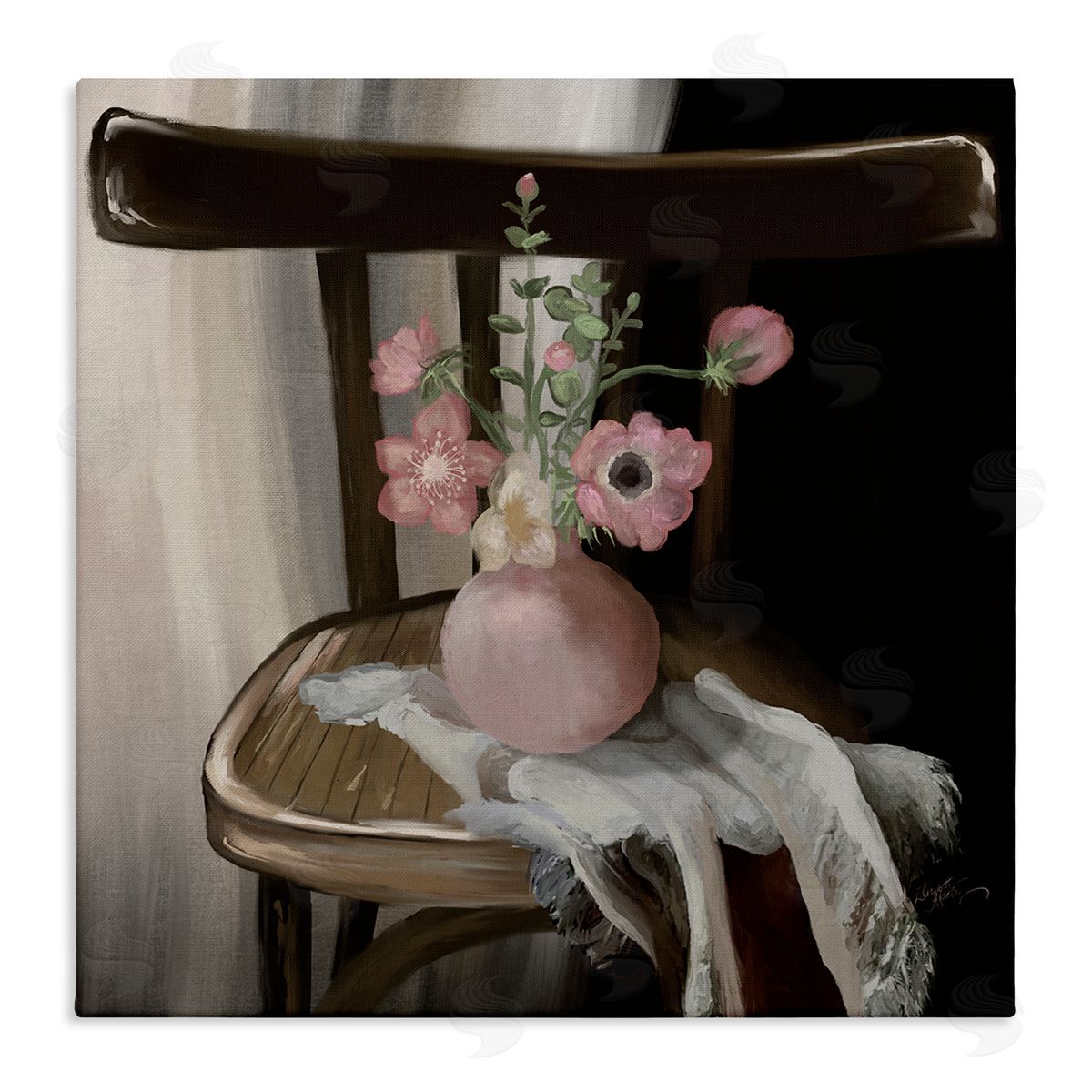 Elizabeth Medley Serene Pink Flower Vase Arrangement Still Life  Stretched Canvas Wall Art Print