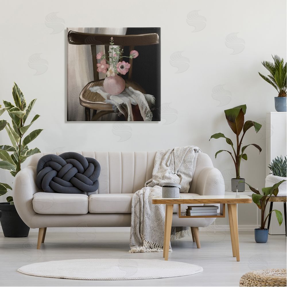 Elizabeth Medley Serene Pink Flower Vase Arrangement Still Life  Canvas Wall Art in Room