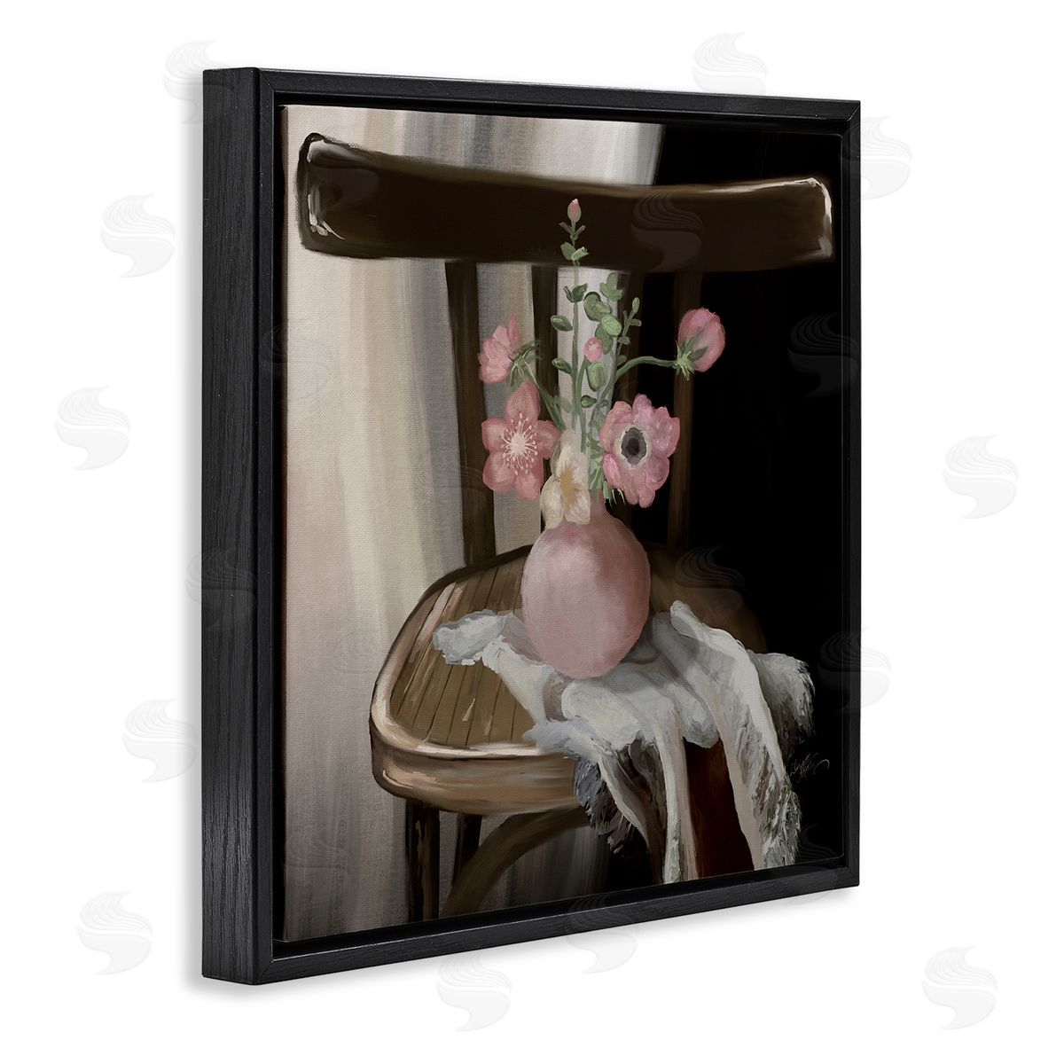 Elizabeth Medley Serene Pink Flower Vase Arrangement Still Life  Black Floating Frame Canvas Wall Art Print