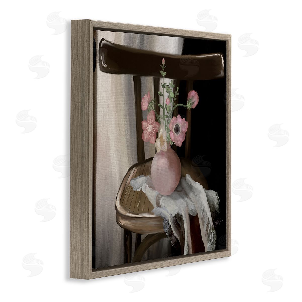 Elizabeth Medley Serene Pink Flower Vase Arrangement Still Life  Brown Floating Frame Canvas Wall Art Print