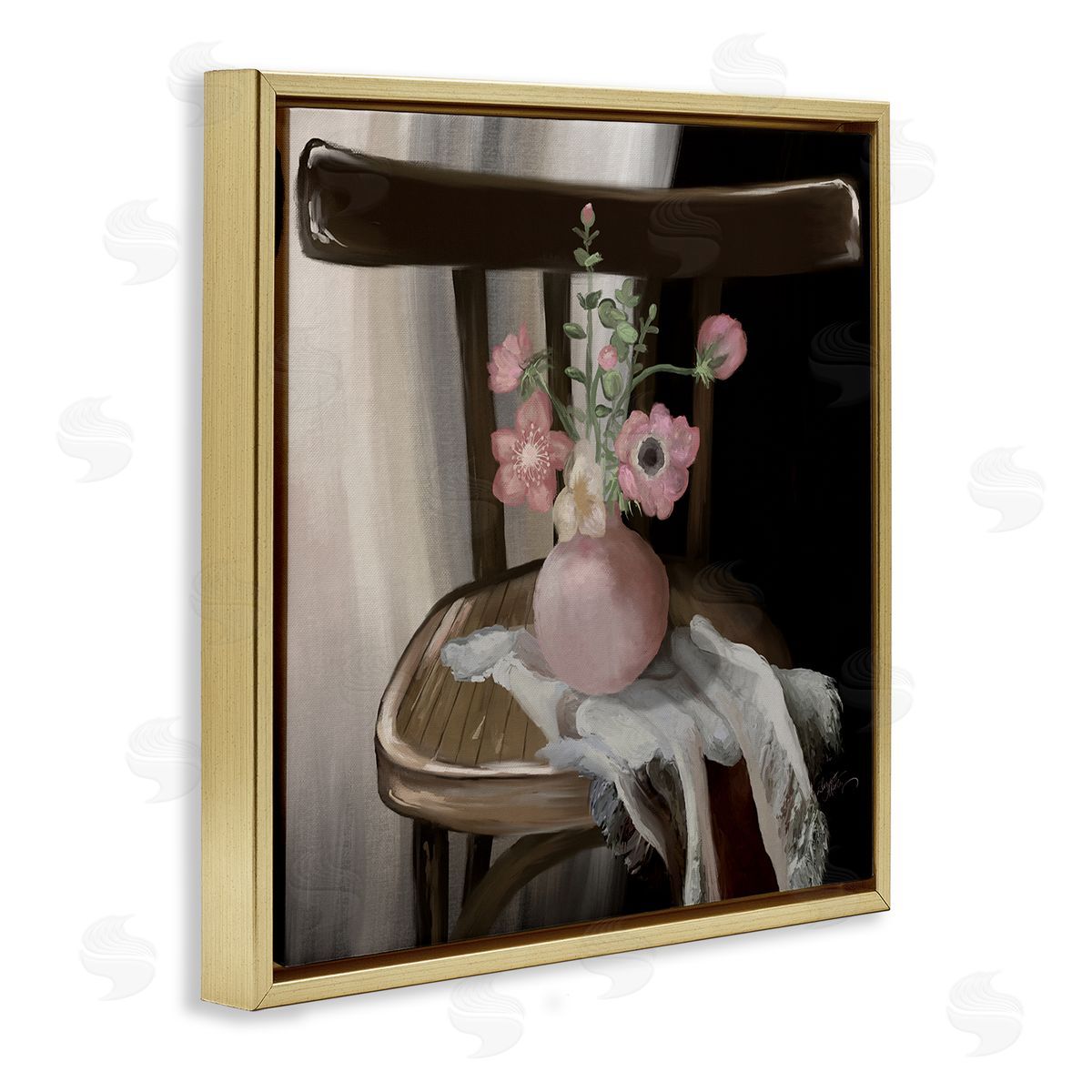 Elizabeth Medley Serene Pink Flower Vase Arrangement Still Life  Gold Floating Frame Canvas Wall Art Print