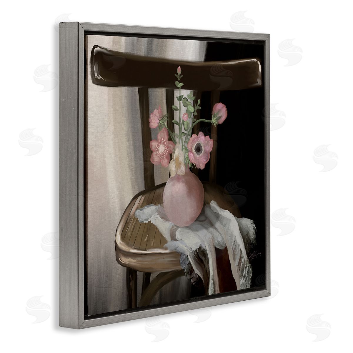 Elizabeth Medley Serene Pink Flower Vase Arrangement Still Life  Gray Floating Frame Canvas Wall Art Print