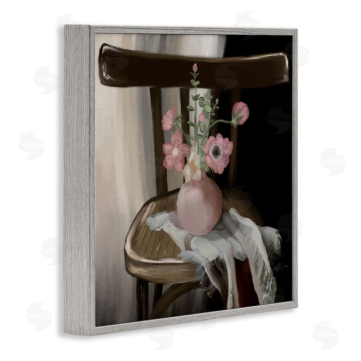 Elizabeth Medley Serene Pink Flower Vase Arrangement Still Life  Gray Framed Glicee Wall Art Print