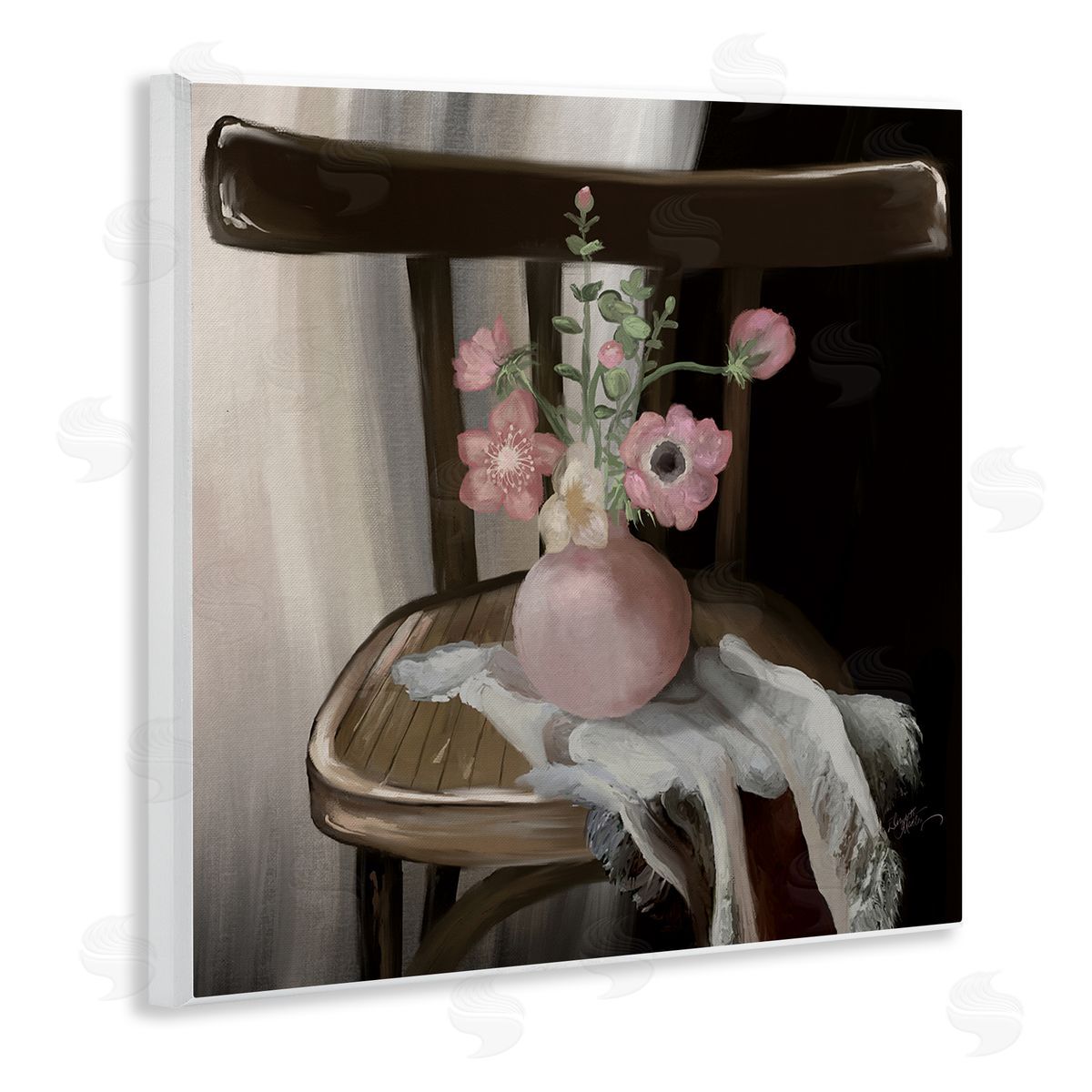 Elizabeth Medley Serene Pink Flower Vase Arrangement Still Life  Wooden Wall Plaque Art Print