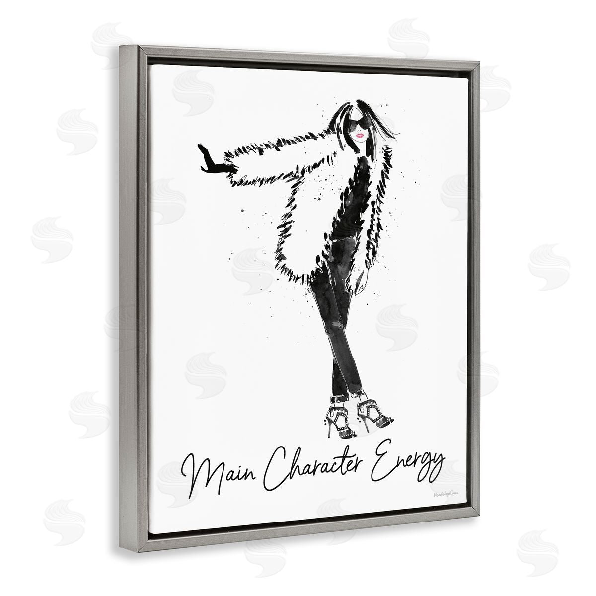 Mercedes Lopez Charro Glam Main Character Energy Chic Fashion Woman  Gray Floating Frame Canvas Wall Art Print