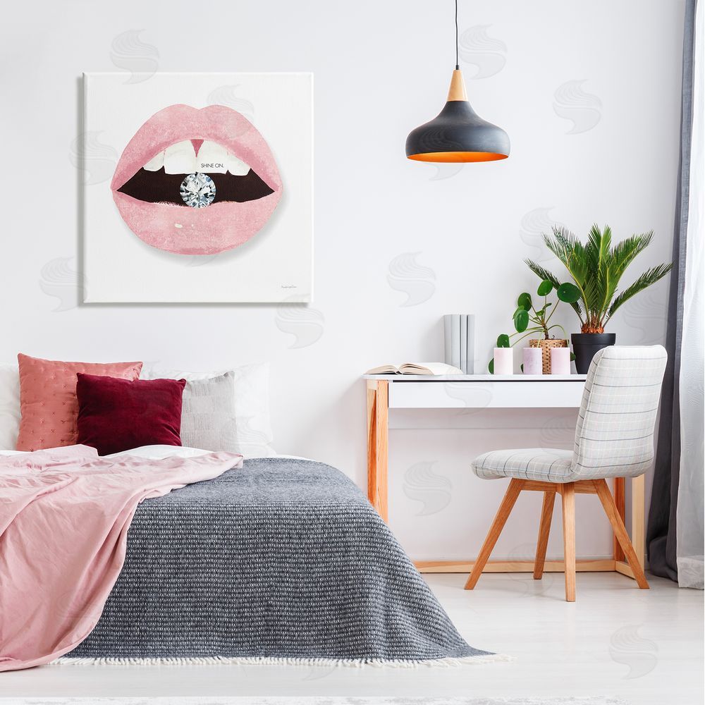Mercedes Lopez Charro Shine On Glam Lips Biting Shimmering Diamond  Canvas Wall Art in Room