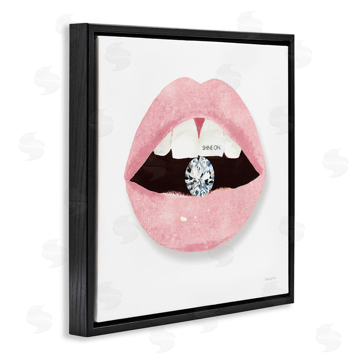 Mercedes Lopez Charro Shine On Glam Lips Biting Shimmering Diamond  Black Floating Frame Canvas Wall Art Print