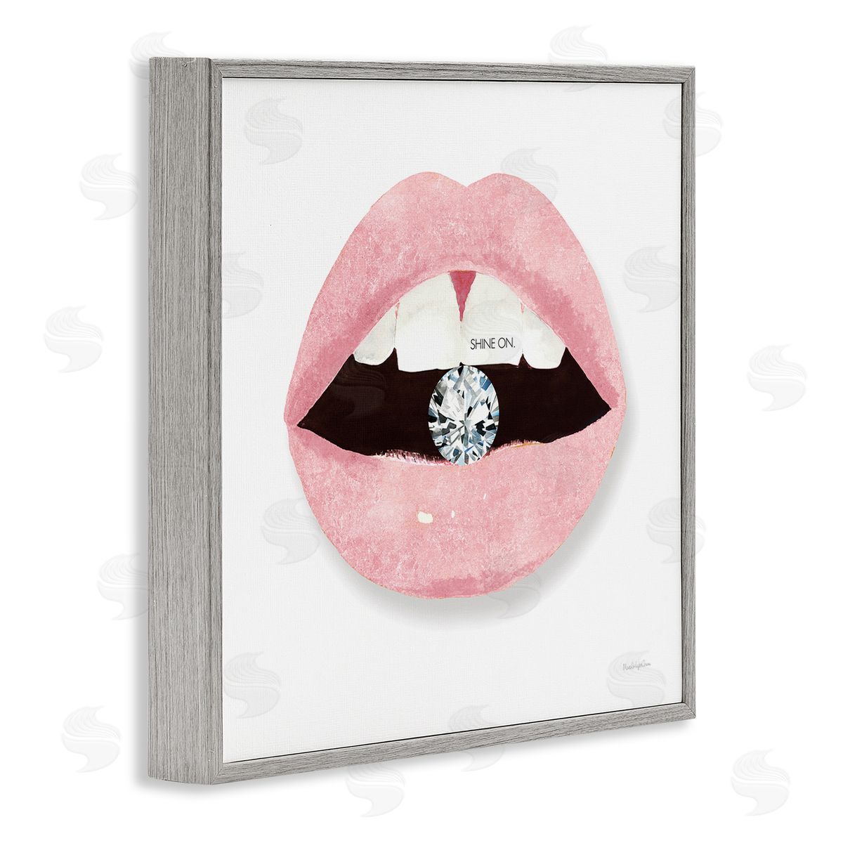 Mercedes Lopez Charro Shine On Glam Lips Biting Shimmering Diamond  Gray Framed Glicee Wall Art Print
