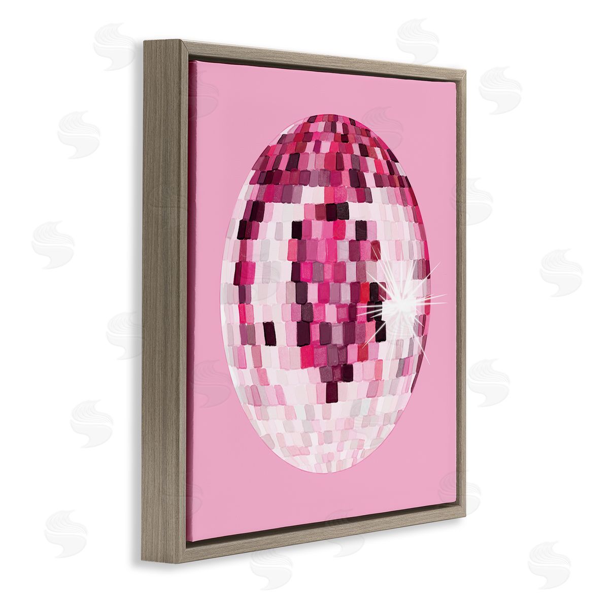 Dazzling Pink Disco Ball Brown Floating Frame Canvas Wall Art, Home Decor by Hey Bre! Creative Studio