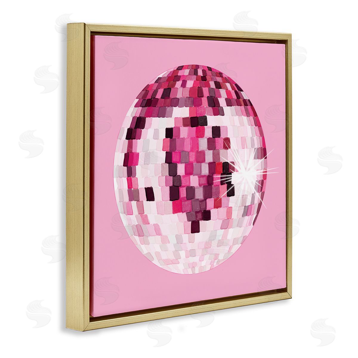 Dazzling Pink Disco Ball Gold Floating Frame Canvas Wall Art, Home Decor by Hey Bre! Creative Studio