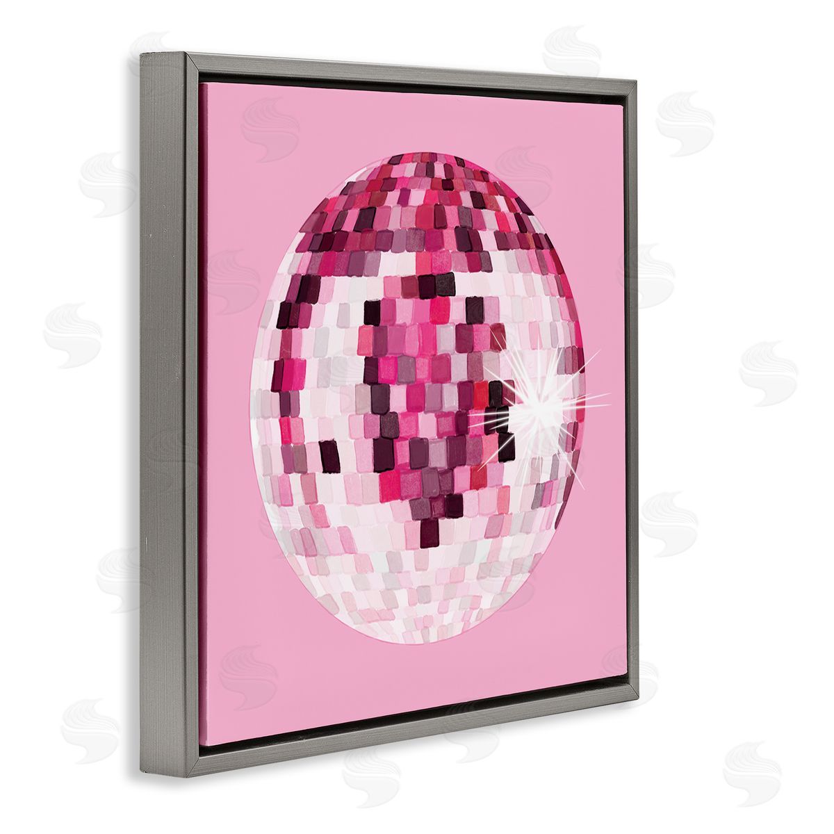 Dazzling Pink Disco Ball Grey Floating Frame Canvas Wall Art, Home Decor by Hey Bre! Creative Studio
