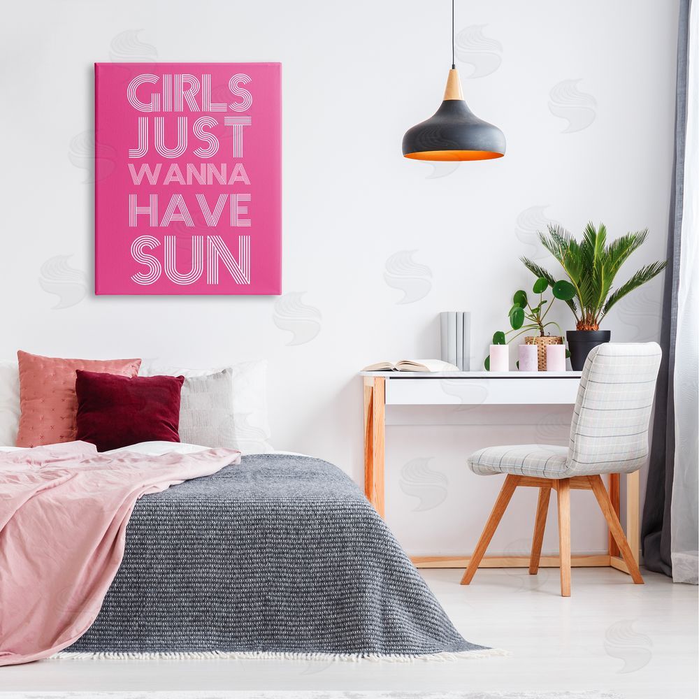 Stupell Studio Girls Wanna Have Sun Pink Retro Summer Canvas Wall Art Print in Room