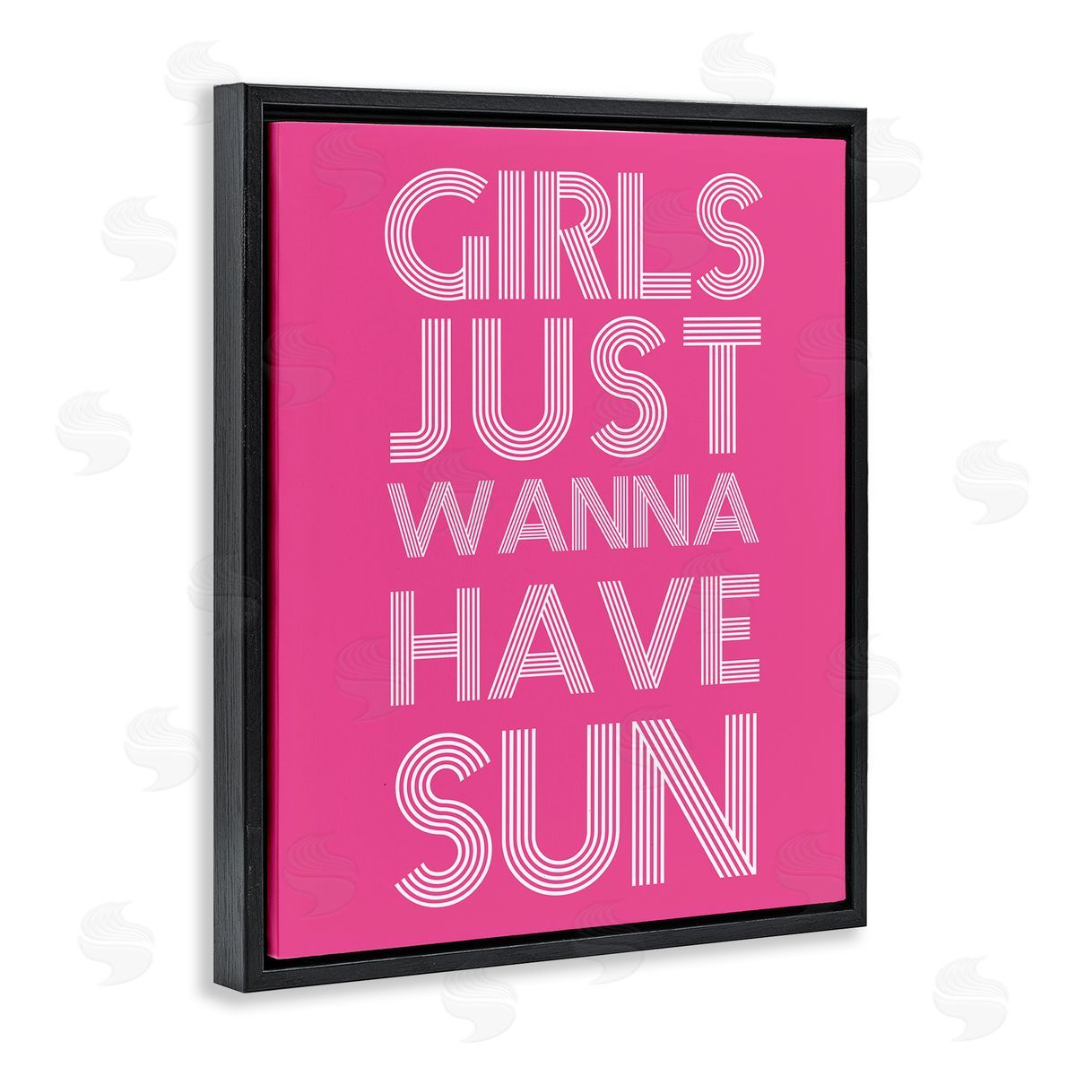 Stupell Studio Girls Wanna Have Sun Pink Retro Summer Black Floating Frame Canvas Wall Art Print